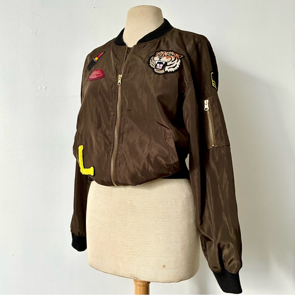 Bomber Jacket Love Tree Patches Olive Green Medium $76